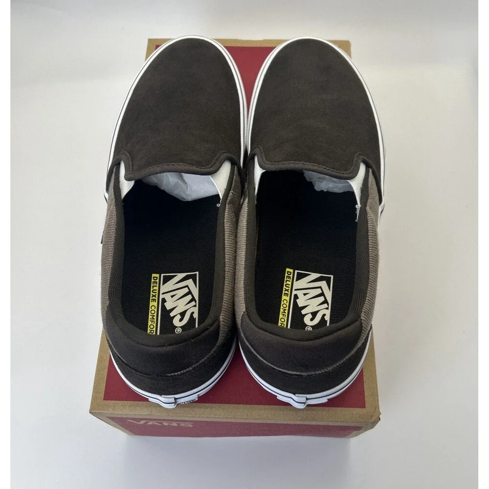 VANS Asher Deluxe Slip-on Shoes Men’s 9 Cozy Knit Coffee Skater Comfort Sneakers - Picture 5 of 7
